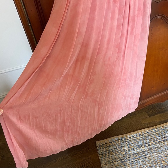 LoveShackFancy Silk Maxi Dress Pink Tie Dye Empire Pleated Bust | Size 4 - Picture 6 of 16
